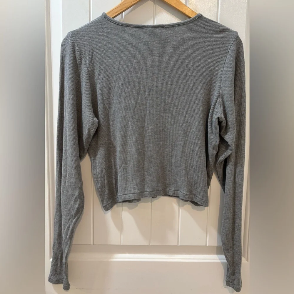 SKIMS Ribbed Basic Long Sleeve Tee Shirt Size 2X Casual Relaxed Fit Dark Gray - Picture 3 of 4